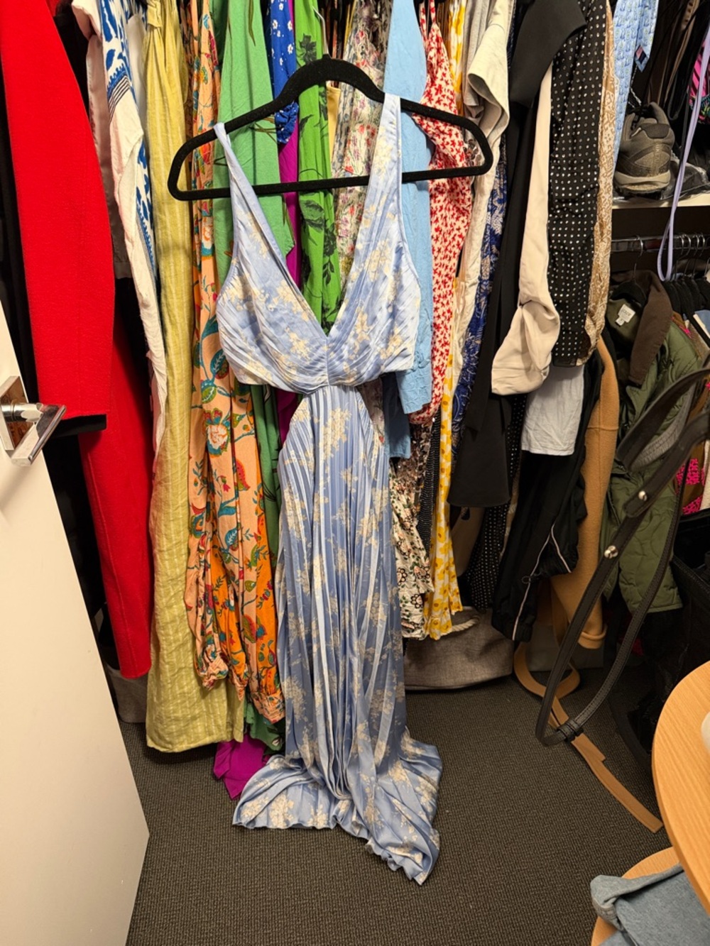Abercrombie & Fitch Light Blue Floral Maxi Dress Giselle Pleated Midi S Tall - Picture 2 of 7